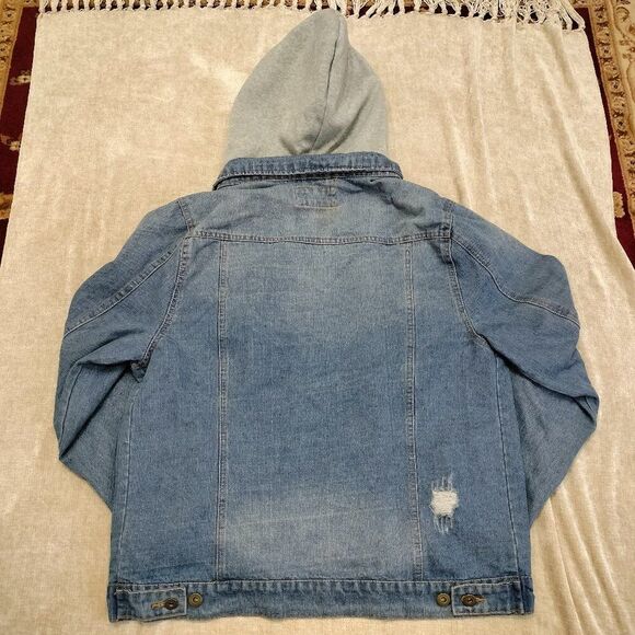 Carbon Grey Hoodie Denim Button Front Distressed Jacket Size Large - Picture 8 of 8